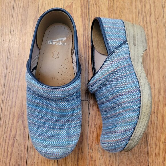 Dansko 37 Multicolor Fabric Clogs Canvas 6 6.5 Comfort Nurse Shoes - Picture 1 of 9